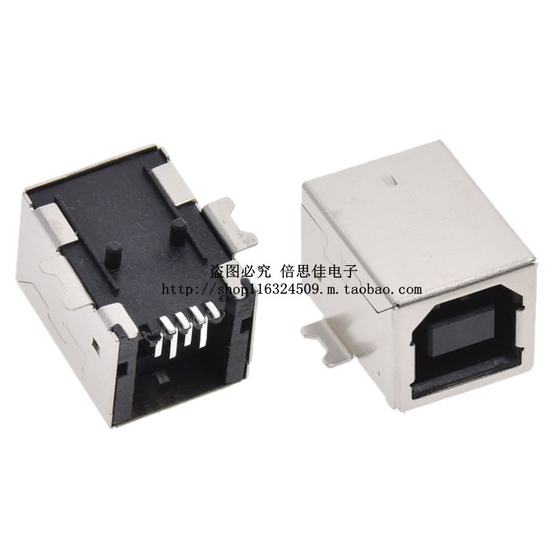 USB接口 B母90度BF贴片 方型母座 打印机 母座接口B/F D型全贴片