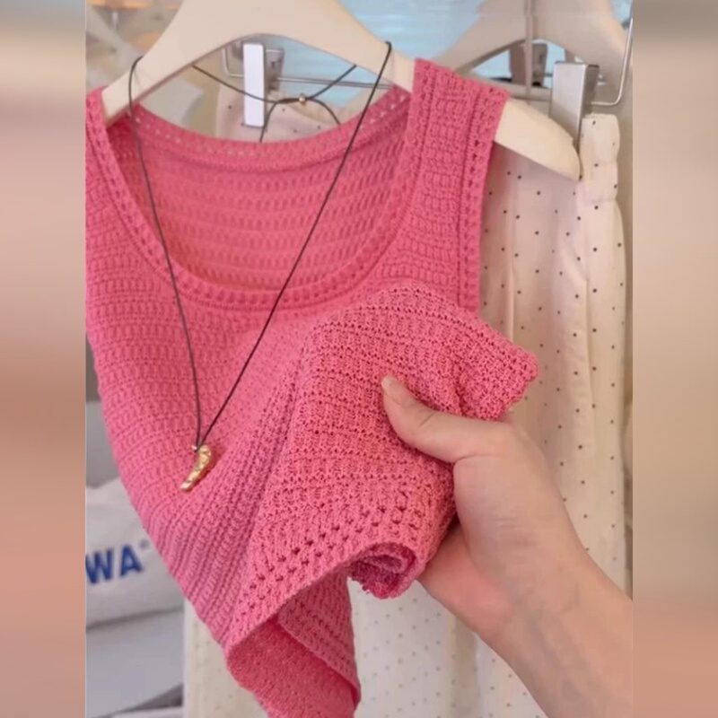 Summer Dopamine Pink Short Top for Outerwear 2026 New Age-Reducing Vest Unique Sleeveless T-Shirt Blouse