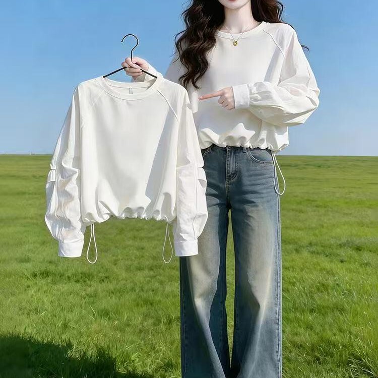 Plus-Size Fashion Chic Long-Sleeve Top, Casual and Eye-Catching, with Drawstring Design, Stylish Sweatshirt, New Spring 2026 Model