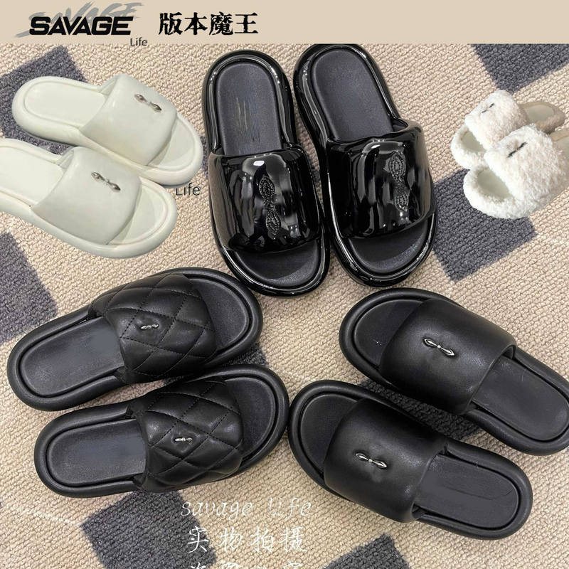 Savagelife Cross-Pattern Balloon Slippers, Ni Ni Style, Niche National Trend Height-Increasing Slippers, Thick-Soled Furry Slippers, Slide-On Slippers