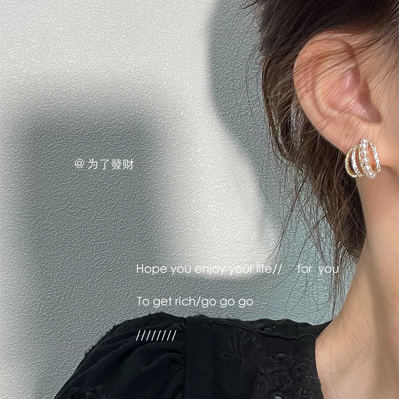 To GetRich multi-layer zircon delicate earrings retro temperament high-end s925 sterling silver ear pin earrings women