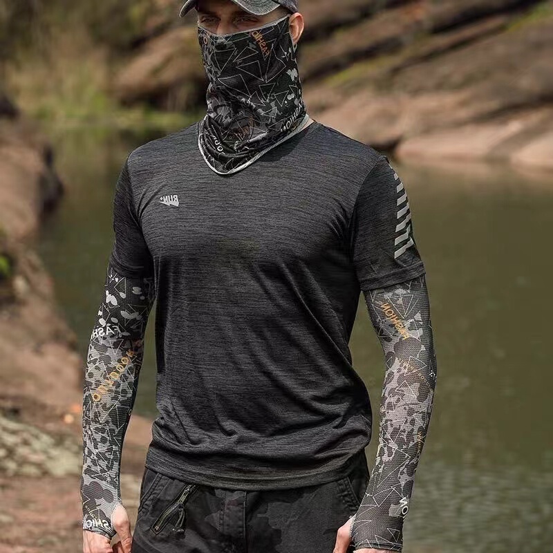 Japanese Jt Sun Protection Ice Sleeves for Men, Elbow and Arm Protection, Outdoor Driving, Cycling, Fishing, Ice Silk Gloves and Face Mask Set for Summer