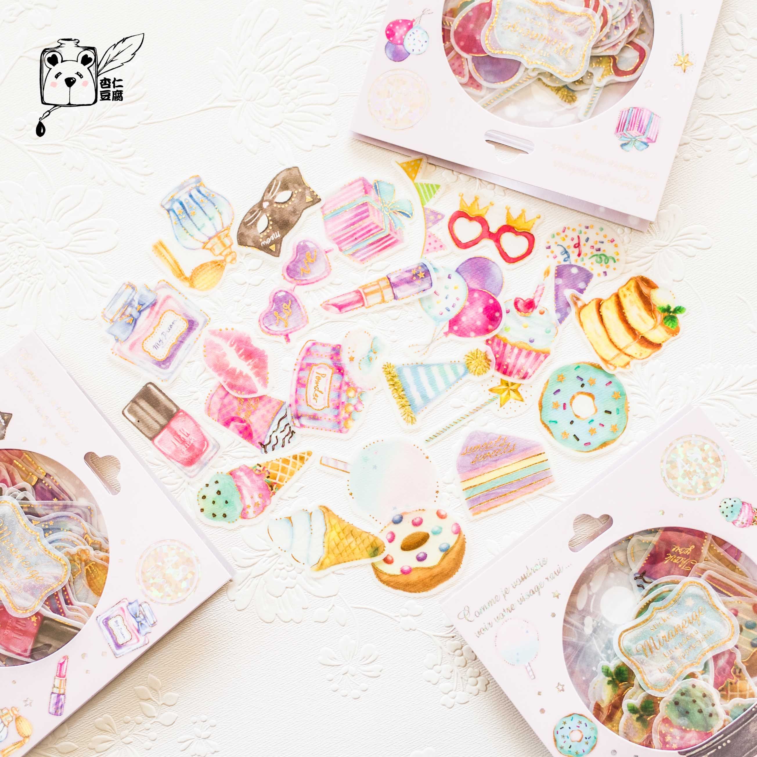 Japan Q-lia small frescoed cute gold leaf frosted hand account Japanese Diy sticker bag