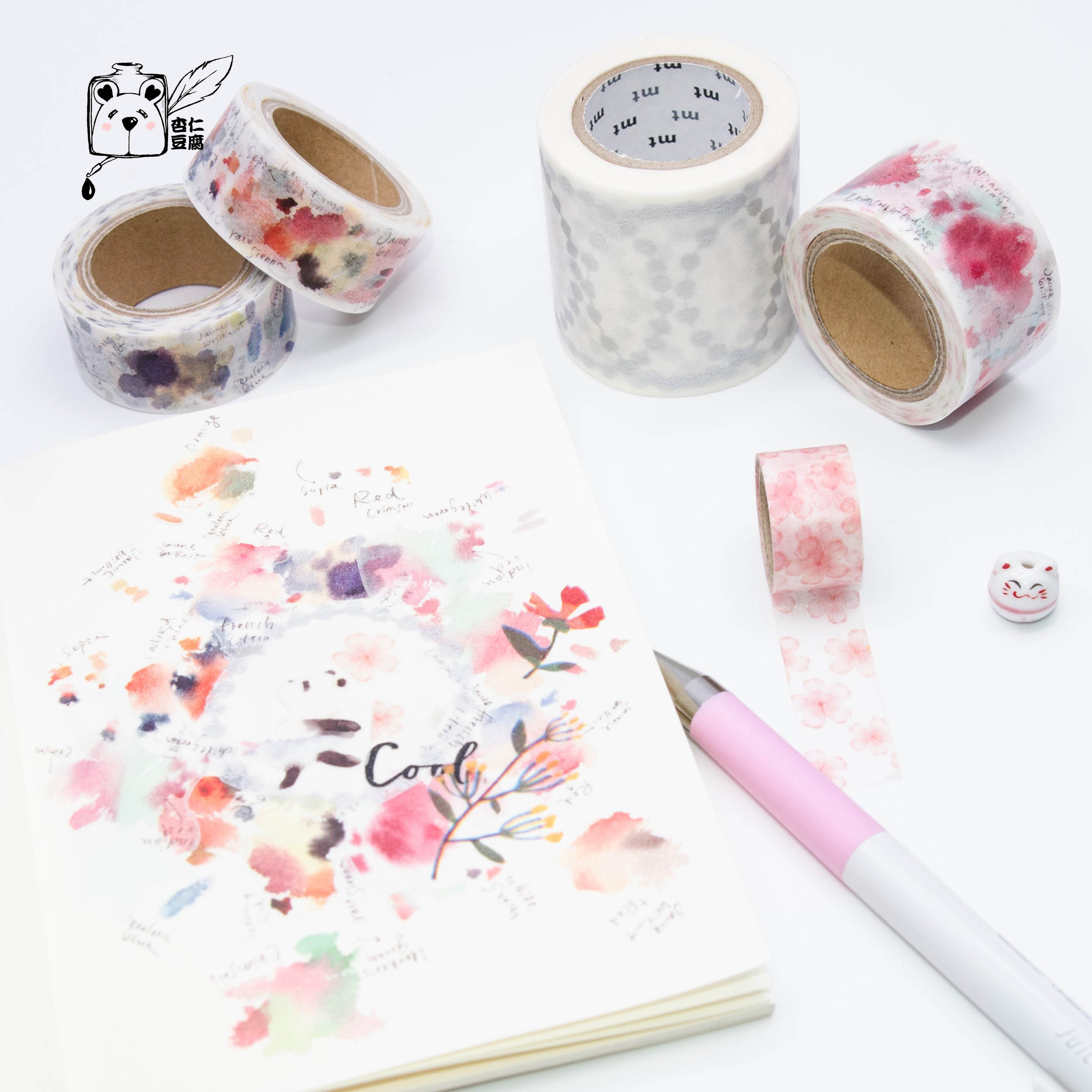 Liangfeng and paper tape watercolor smudged hand account diy diary decoration small fresh collage