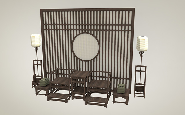 图片[5]-【6套中式屏风古代复古书房装饰摆设宋代桌椅组合SU模型C4D素材-cg男孩