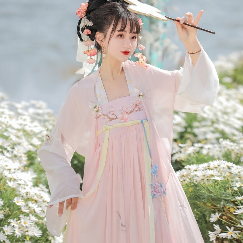 Qingqingziqin【Tao Yao】Hanfu for Women, Summer Tang-Style Han Elements, Mid-Length Embroidered Dress, Original Design