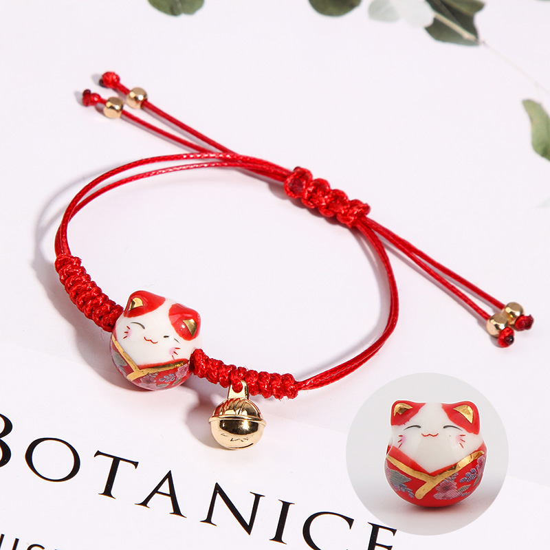 Booty cat Handmaid Brief about female frescoed student Artisanal Female Gift Cute Ceramic Kitten Weave Red Rope Bracelet