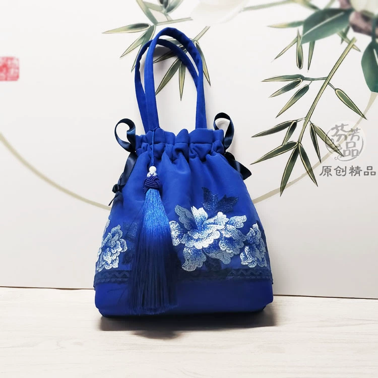 Túi thủ công vải ren của phụ nữ Trung Quốc Phong cách cổ đại Túi Hanfu tối Tua Messenger Túi xách vai nhỏ - Túi xách nữ