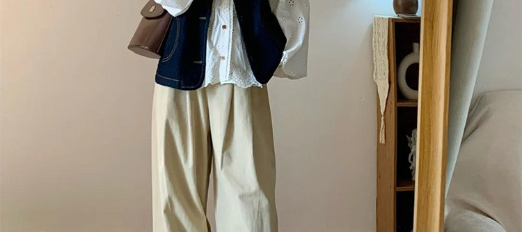 Maternity Wear Autumn Outfit Set 2026 New Retro Denim Vest Shirt Women's Wide-Leg Pants Casual Autumn Three-Piece Set — 28