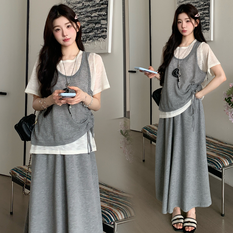Maternity Wear Summer Suit 2026 New Style Fashionable Pregnancy Outfit Fake Two-Piece Knitted Top + Skirt Two-Piece Set Maternity Wear Summer Suit 2026 New Style Fashionable Pregnancy Outfit Fake Two-Piece Knitted Top + Skirt Two-Piece Set
