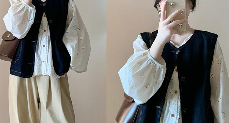 Maternity Wear Autumn Outfit Set 2026 New Retro Denim Vest Shirt Women's Wide-Leg Pants Casual Autumn Three-Piece Set — 18