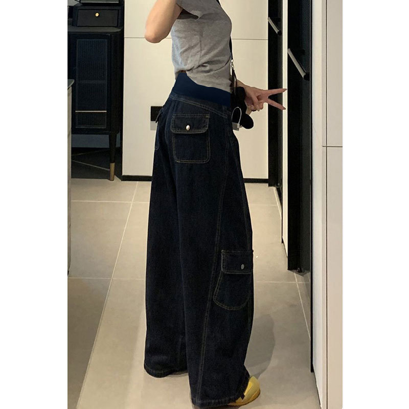 Maternity Dark Blue Work Jeans for Women, Spring and Autumn Outerwear, 2026 New Style, Multi-Pocket Wide-Leg Scimitar Pants for Autumn Maternity Dark Blue Work Jeans for Women, Spring and Autumn Outerwear, 2026 New Style, Multi-Pocket Wide-Leg Scimitar Pants for Autumn