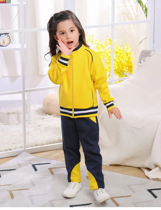 Quần áo sân vườn mẫu giáo mùa xuân và mùa thu quần áo mùa đông cotton màu vàng quần áo trẻ em Quần áo thể thao gió Anh đồng phục tùy chỉnh đồ bộ trẻ em
