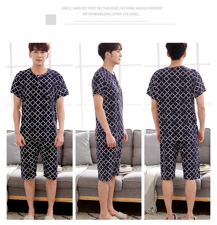 Pyjamas nam mùa hè bông ngắn tay quần short cotton mùa hè người đàn ông giản dị của đồ ngủ thanh niên mỏng dịch vụ nhà bộ do bo nam trung nien