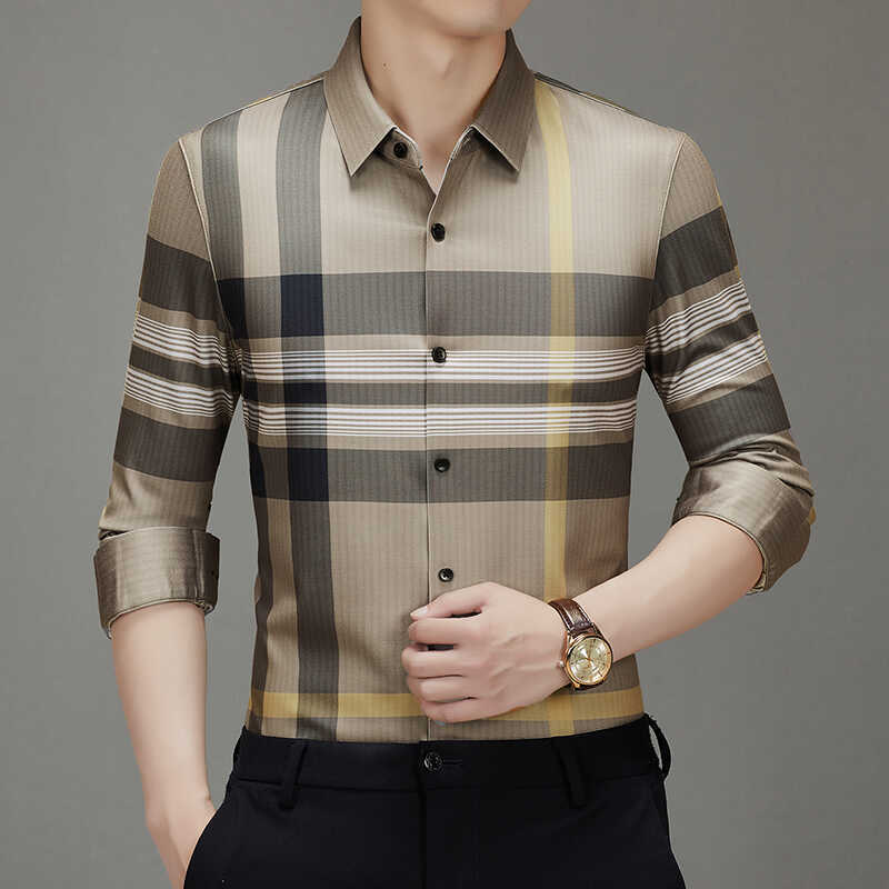 European Style Long-Sleeved Shirt for Men, New Autumn and Winter Plaid Business Casual Comfortable Simple Shirt