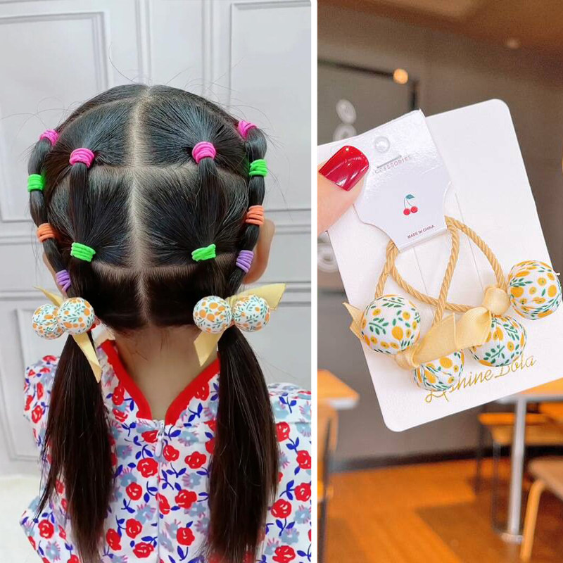 Cute sweet floral ball simple bow hair rope girl tie hair rubber band fabric hair ring hair accessories hair ring