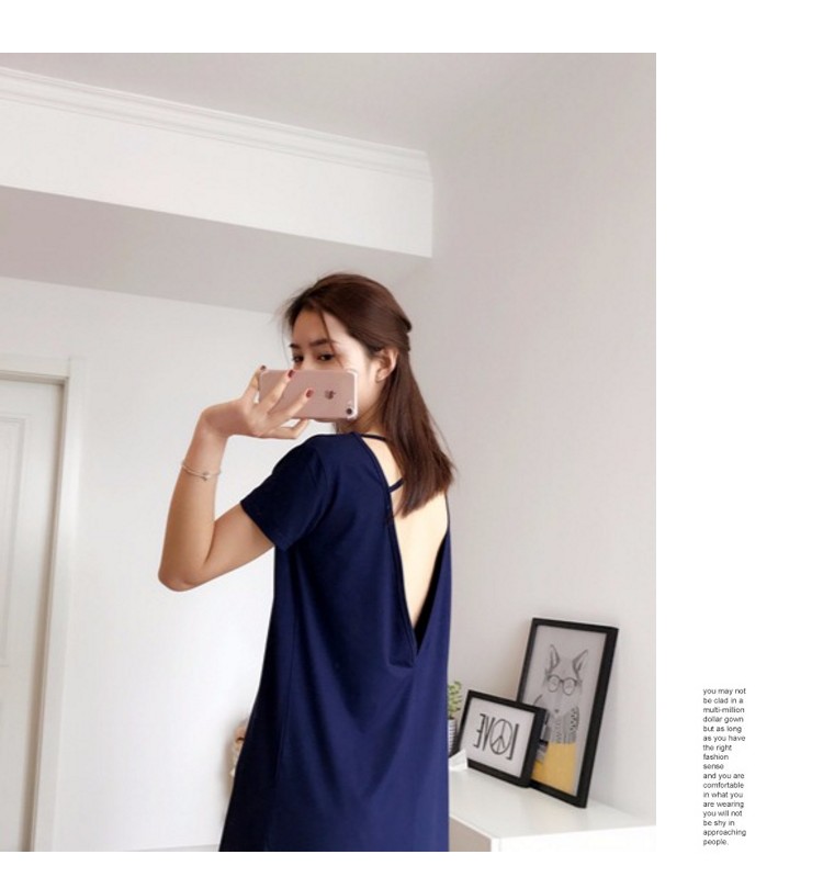 Sexy modal ngắn tay váy ngủ nữ mùa hè cotton phiên bản Hàn Quốc của váy liền thân màu liền thân lỏng lẻo dịch vụ nhà mùa hè vay mac nha dep