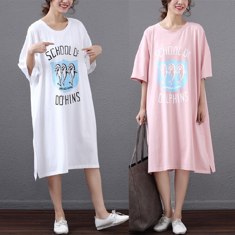 睡裙女夏纯棉短袖大码卡通可爱加大码睡衣家居服夏季孕妇裙可外穿