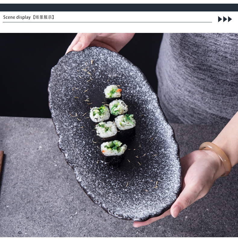 Sushi restaurant tableware of pottery and porcelain plate elliptical plate plate of grilled fish fish dish home plate special - shaped plate microwave oven is available