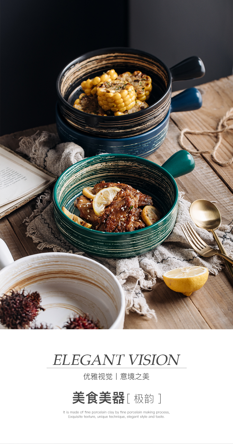 Nordic bowl with the handle, creative household tableware ceramic bowl baking bowl move oven dedicated for the job offer