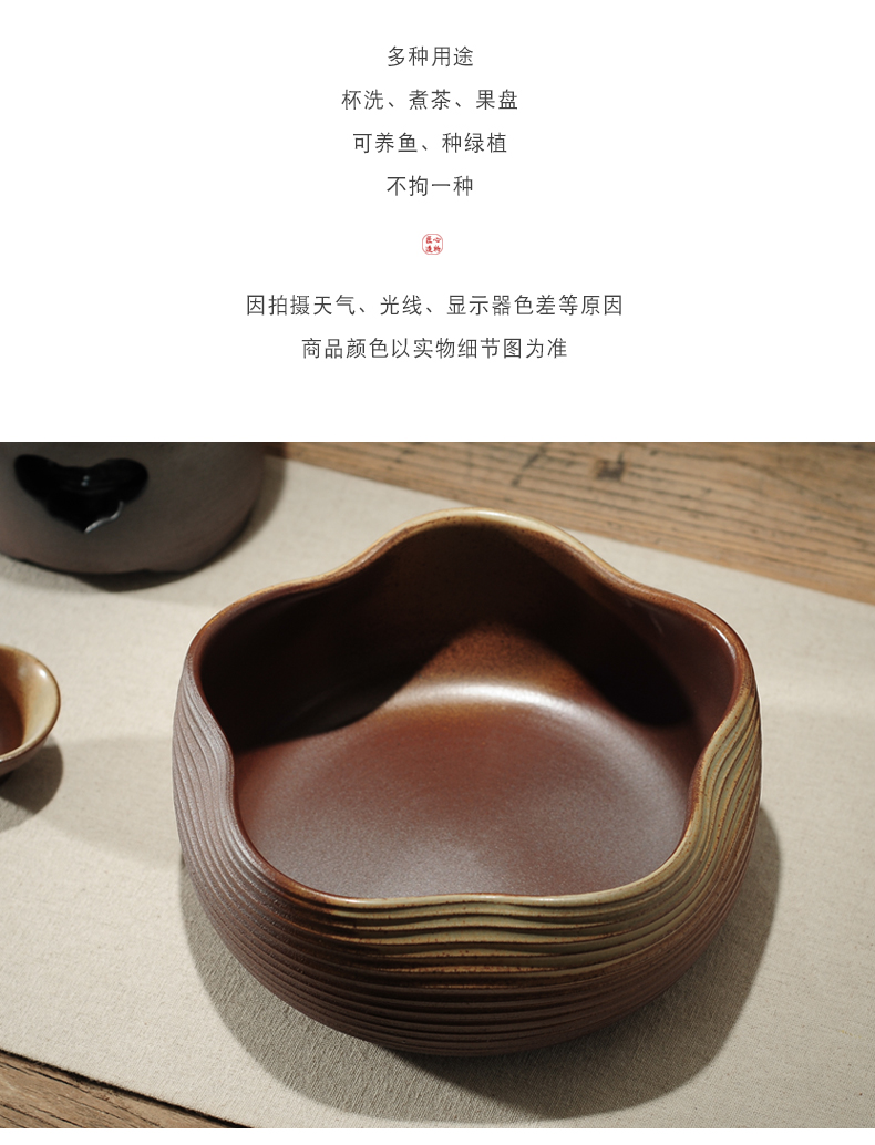 Retro coarse pottery tea wash to kung fu tea set large glass wash bowl in hot water jar bucket basin tea accessories with zero