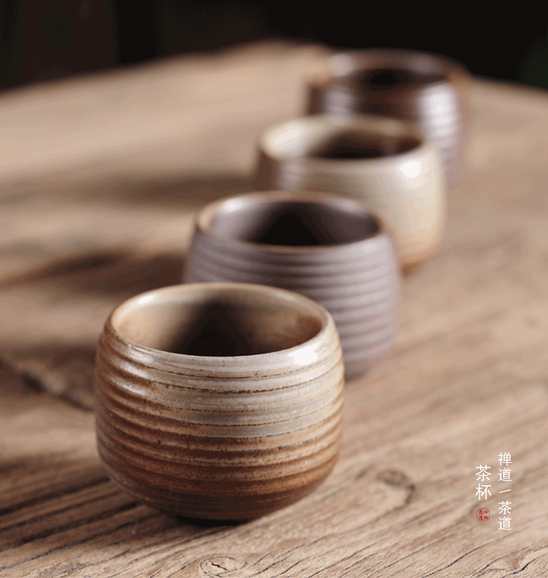 Household coarse pottery wood beaker retro ceramic kung fu tea sample tea cup tea hat cup single only six pack suits for