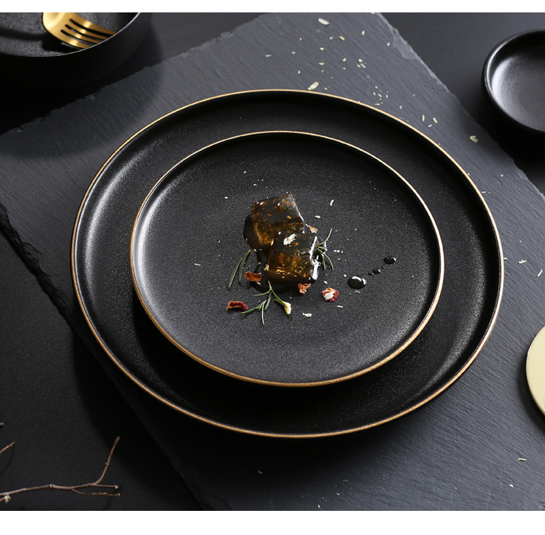 Up Phnom penh ceramic dish steak plate of pasta dish west tableware grind arenaceous black scratch plate fruit bowl round plate