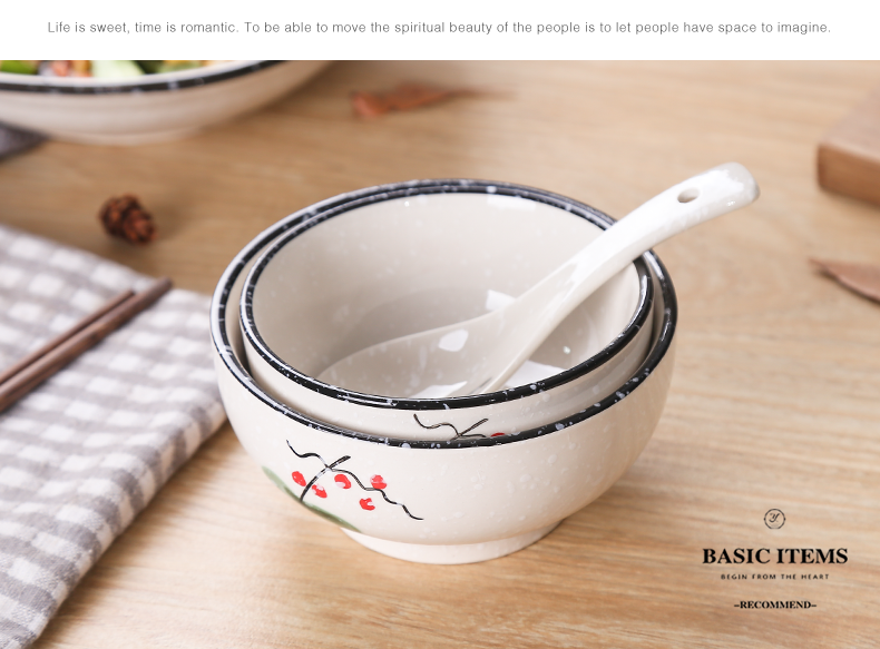Japanese ceramic bowl of rice bowls of household breakfast under the glaze color small bowl of soup bowl dessert bowl long - handled spoon, spoon, spoon