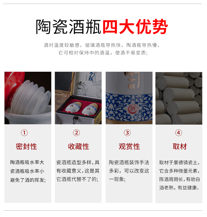 Household hip a kilo of jingdezhen ceramic bottle wine jar empty wine bottle sealed the empty bottle of white wine bottle bag in the mail