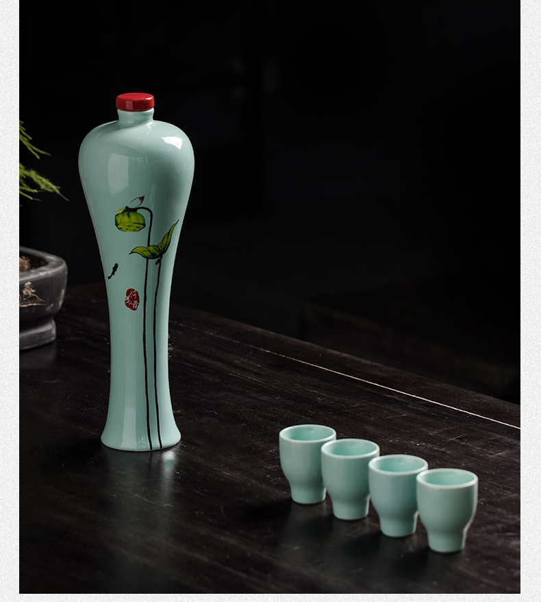 Antique 1 catty jingdezhen ceramic wine bottle empty bottle creative furnishing articles vase seal wine gift box set by hand
