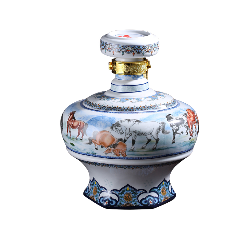 Jingdezhen ceramic bottle 5 jins of eight jun figure household bottle 5 jins of empty jars bottle seal hip flask