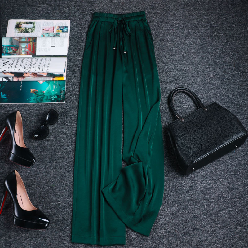Slimming and Leg-Lengthening Dark Green Thin Wide-Leg Pants for Women, High-Waisted, Drapey, Straight-Leg, 2026 Spring/Summer New Casual Pants for Women