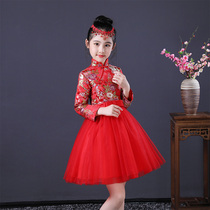 girls cheongsam autumn winter chinese style children's dress princess dress red wedding clothes bullets ancient kangaroos middle aged children's costume