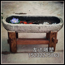 Old stone trough sink stone fish tank wash basin water landscape decoration old stone flower pot round corner old stone trough