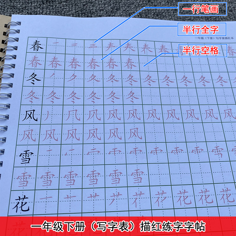 新部编人教版小学语文一年级下册写字表一类字笔顺笔画字帖描红帖 Изображение 1