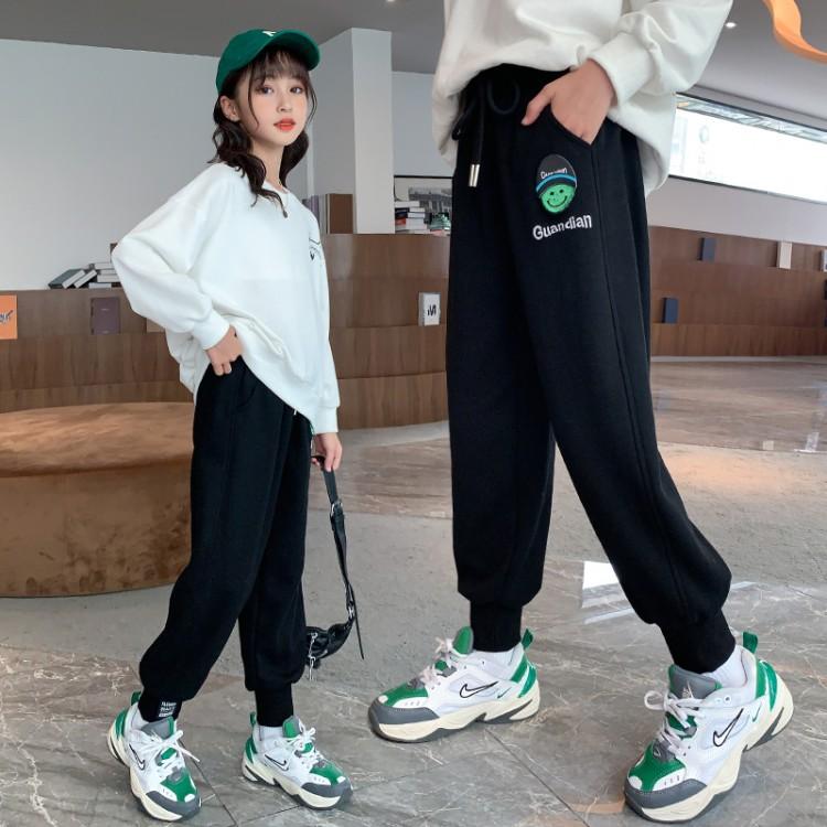 Girl Sports Pants Fall Children Foreign Pie Broadlegged Pants Straight Drum Pants Spring Autumn Grey Pants Vetts 12 Years Old