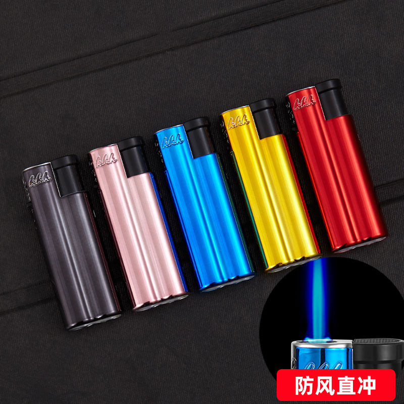 Metal windproof lighter straight punching machine mini compact custom made-to-order printing disposable lighter creative personality trend