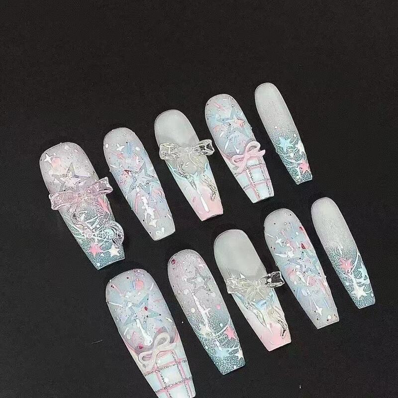 Handmade Manicure Wearable Spring New Style High-End Nails Cat Eye Mint Cute Brightening Student Style Bow