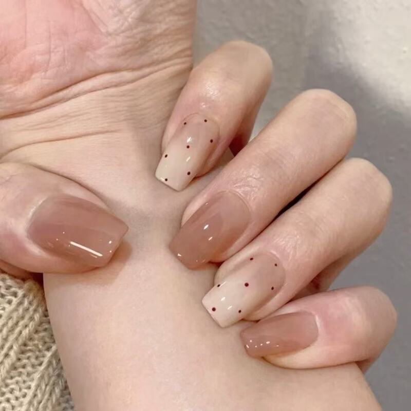 Handmade Manicure, Wearable Nails, Short Style, Nude Brown Polka Dots, Simple, Gentle, Cheap, Yellow Skin, Brightening, Student Fingernail Patches Handmade Manicure, Wearable Nails, Short Style, Nude Brown Polka Dots, Simple, Gentle, Cheap, Yellow Skin, Brightening, Student Fingernail Patches