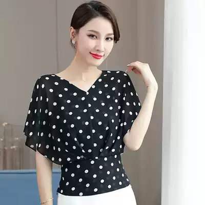 Summer new chiffon women waist loose belly belly short sleeve national standard modern social dance jacket Latin dance costume