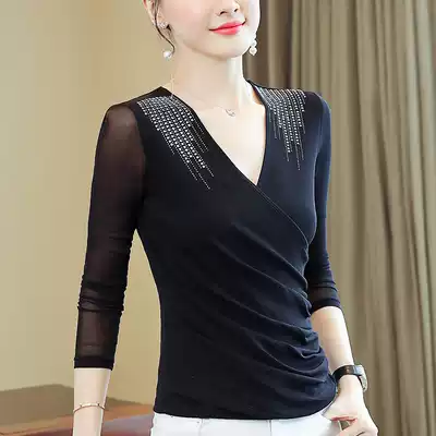 Autumn season national standard modern social dance slim V-neck thin long sleeve Latin dance mesh women's coat square dance suit