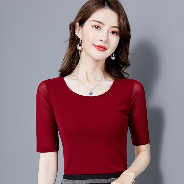 Spring and summer new mid-sleeve stretch show slim slim Latin dance tops national standard modern ballroom dance practice costume women