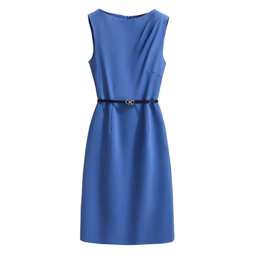 Элитное синее летнее платье с рукавами без рукавов, юбка, небольшой дизайнерский корсет, городской стиль