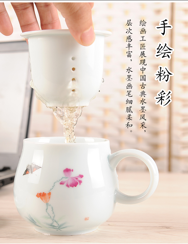 Jingdezhen ceramic cups with cover glass filter to ultimately responds a cup of tea cup keller female office separation