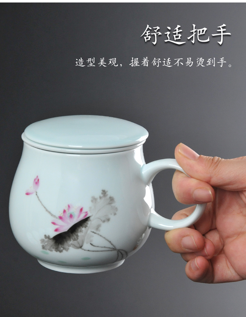 Jingdezhen ceramic cups with cover glass filter to ultimately responds a cup of tea cup keller female office separation