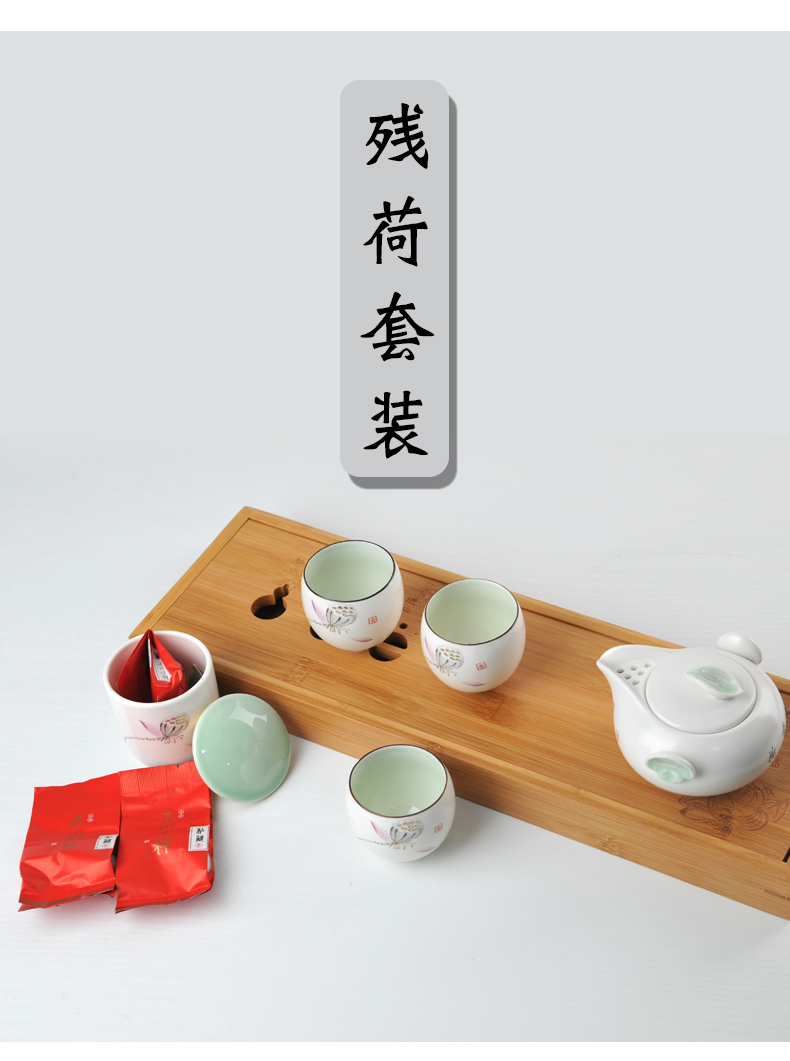 Ceramic kung fu tea set with tea tray of a complete set of gift boxes white porcelain of jingdezhen holiday gift hand grasp pot of household