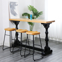 Simple and modern solid wood bar table and chair combination High-legged table Bar table and chair Balcony wall long Roman column table