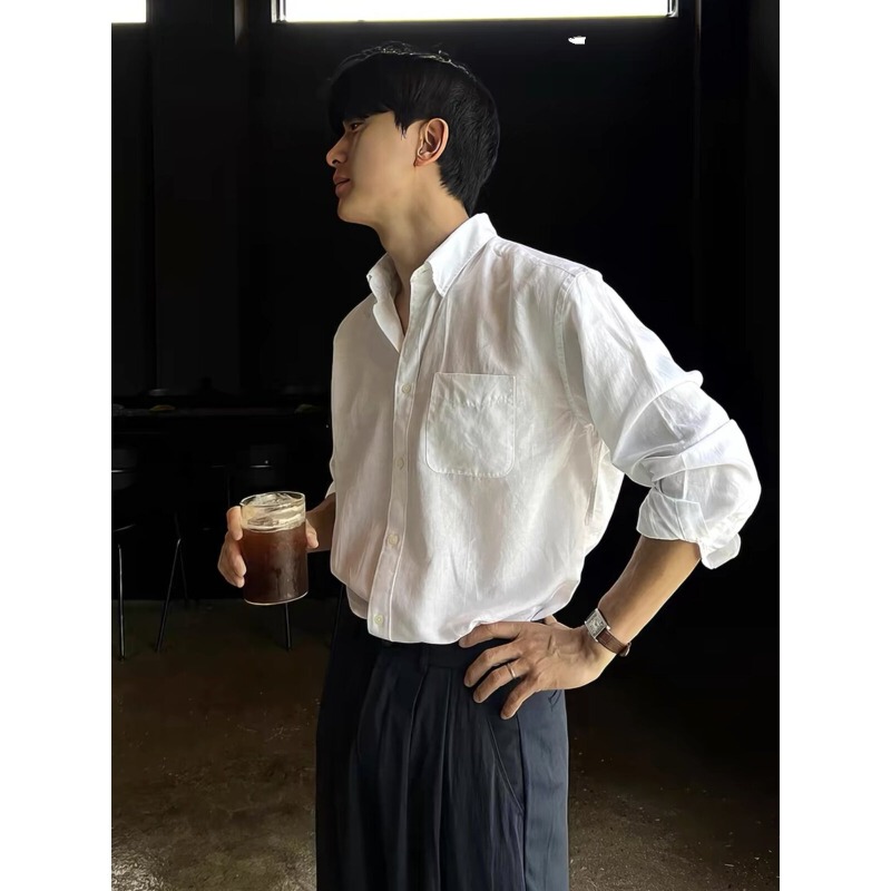 Highly Stylish and Cool Commuter-Style White Long-Sleeve Shirt for Men, 2026 Autumn New Model, Turn-Down Collar, Casual Loose-Fitting Shirt Highly Stylish and Cool Commuter-Style White Long-Sleeve Shirt for Men, 2026 Autumn New Model, Turn-Down Collar, Casual Loose-Fitting Shirt