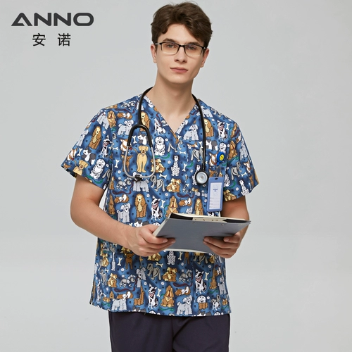 安诺 Хирургическая одежда напечатана v --neck Pet Doctor Toilame, щетка ручная одея