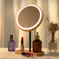 Wooden daylight led makeup mirror children with lamp desktop beauty makeup vanity mirror portable small charging net red ins